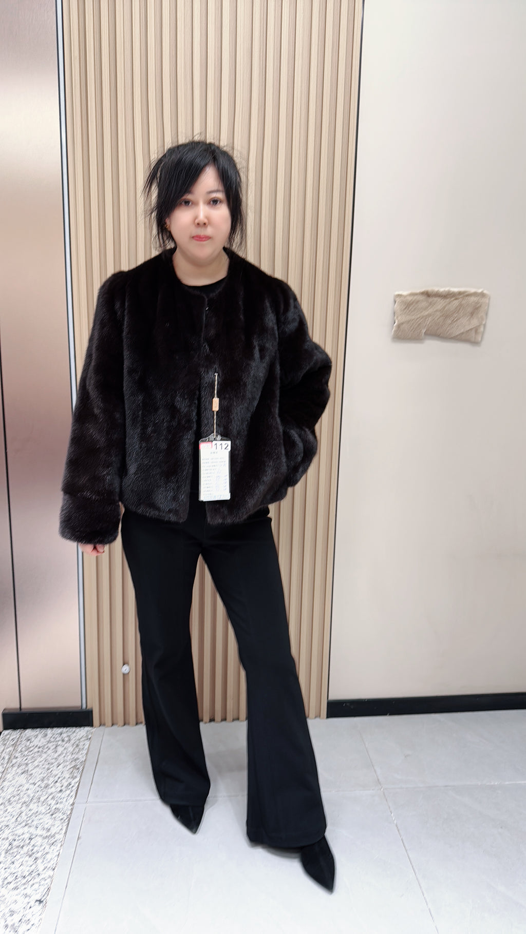 No. 112 Dark Brown Collarless Mink Fur Coat