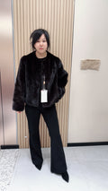 No. 112 Dark Brown Collarless Mink Fur Coat