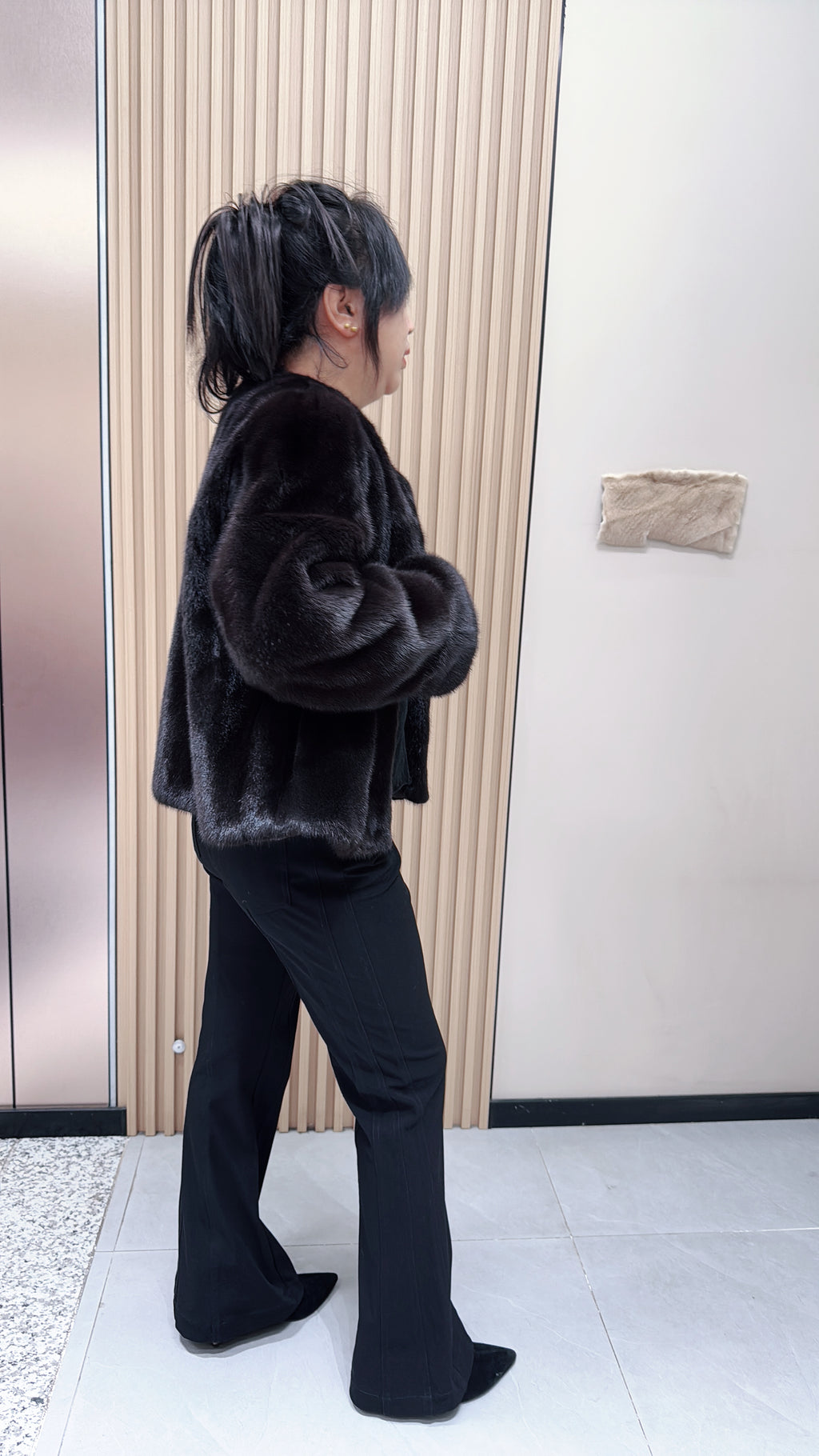No. 112 Dark Brown Collarless Mink Fur Coat