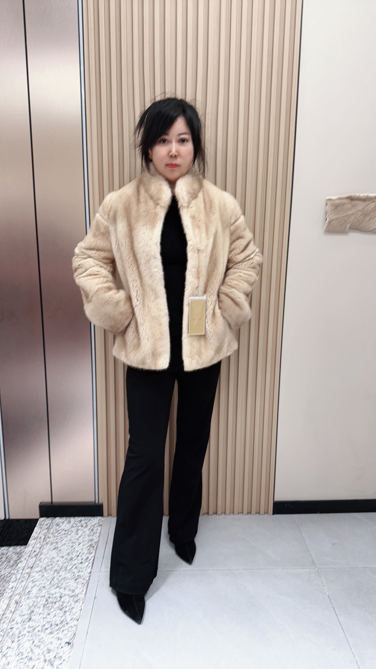 No. 111 Beige Stand-Collar Mink Fur Coat