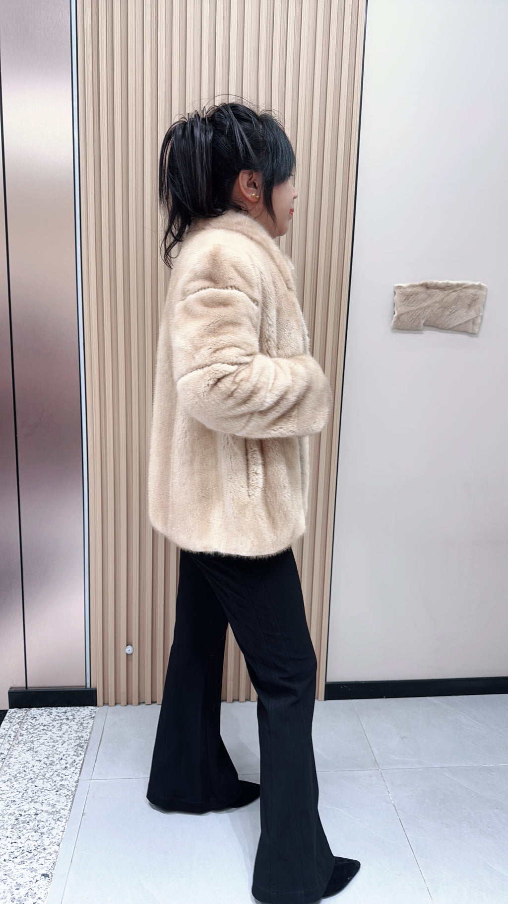 No. 111 Beige Stand-Collar Mink Fur Coat