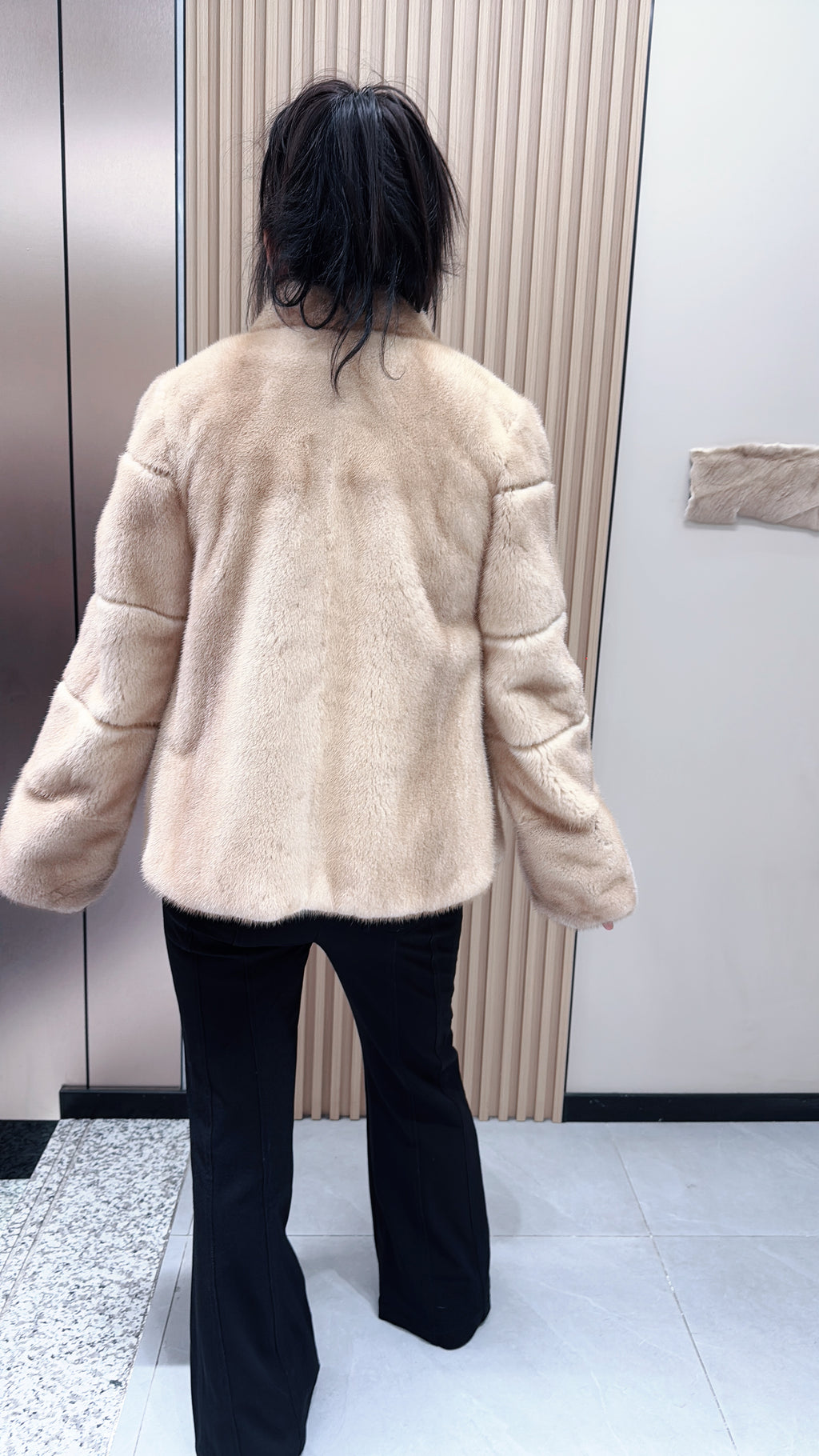 No. 111 Beige Stand-Collar Mink Fur Coat