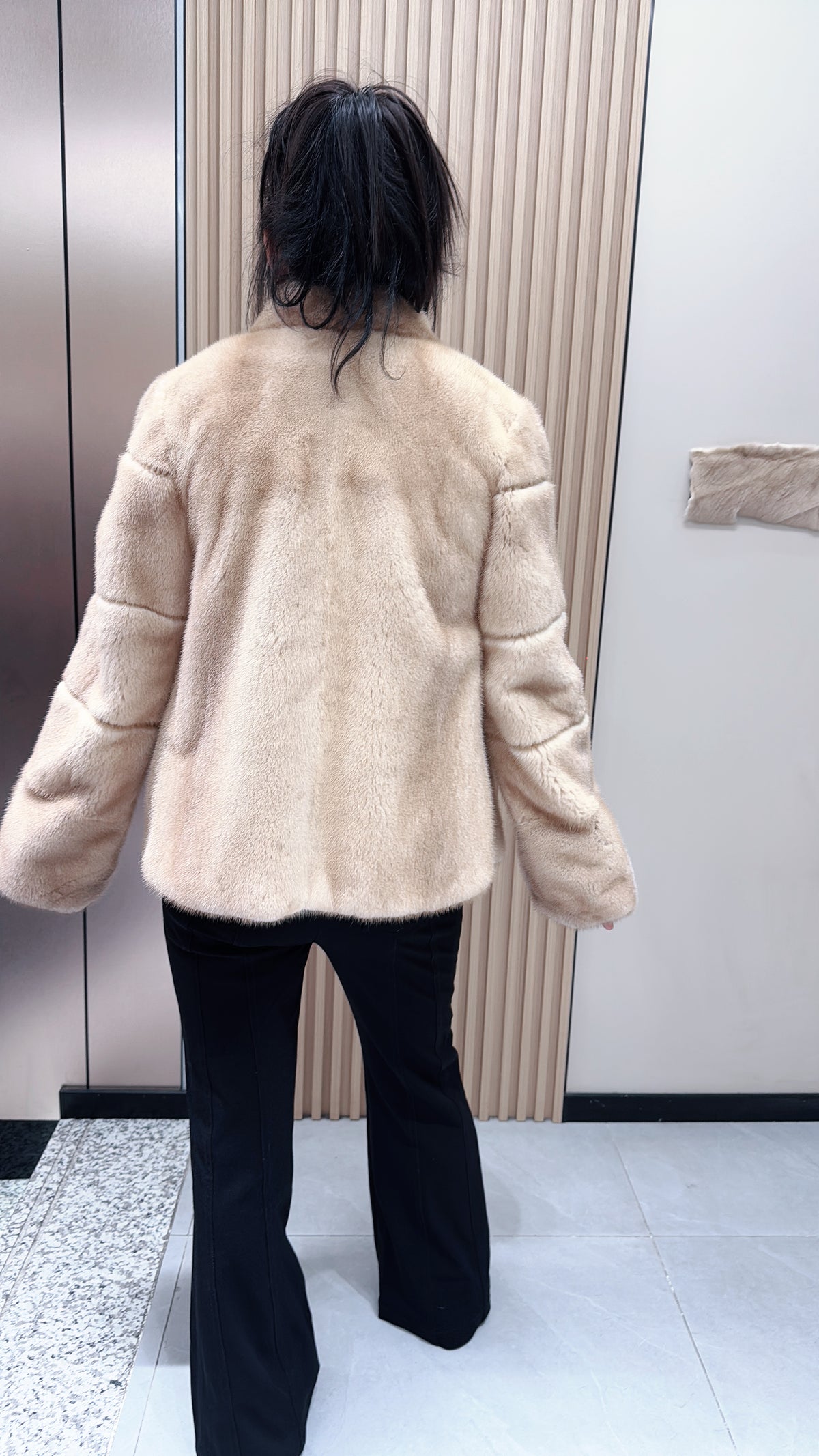 No. 111 Beige Stand-Collar Mink Fur Coat