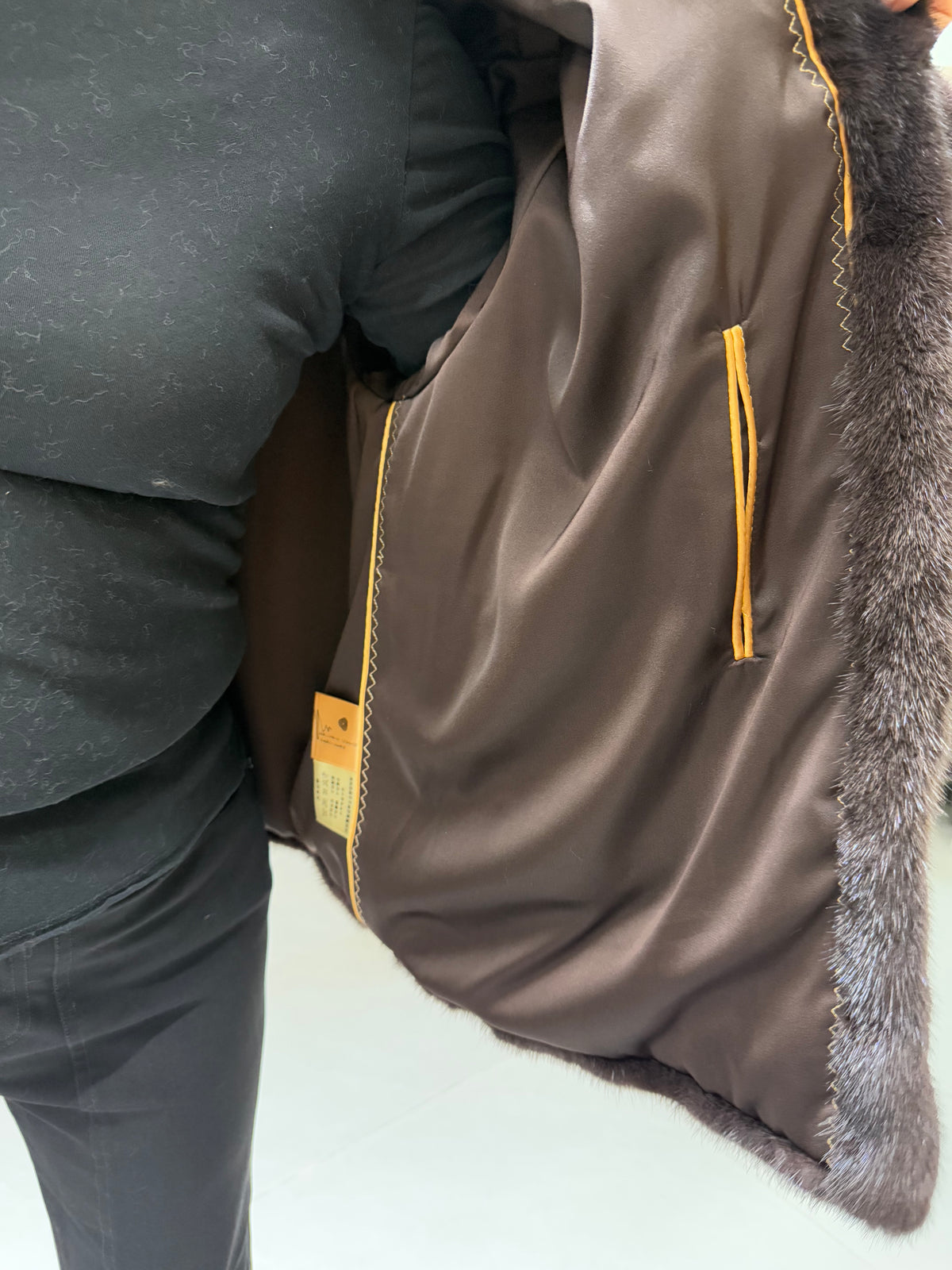 No. 135 Dark Brown Stand-Collar Mink Fur Coat