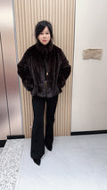 No. 135 Dark Brown Stand-Collar Mink Fur Coat