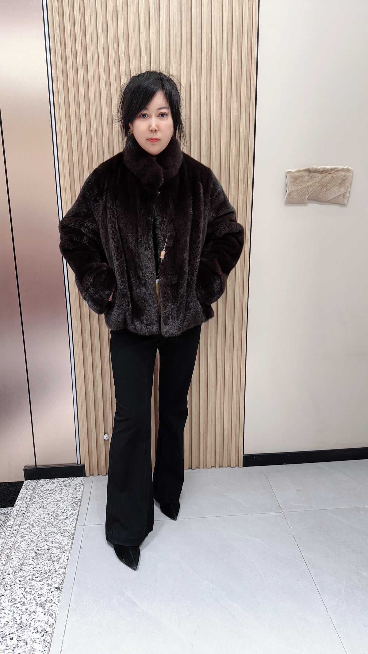 No. 135 Dark Brown Stand-Collar Mink Fur Coat