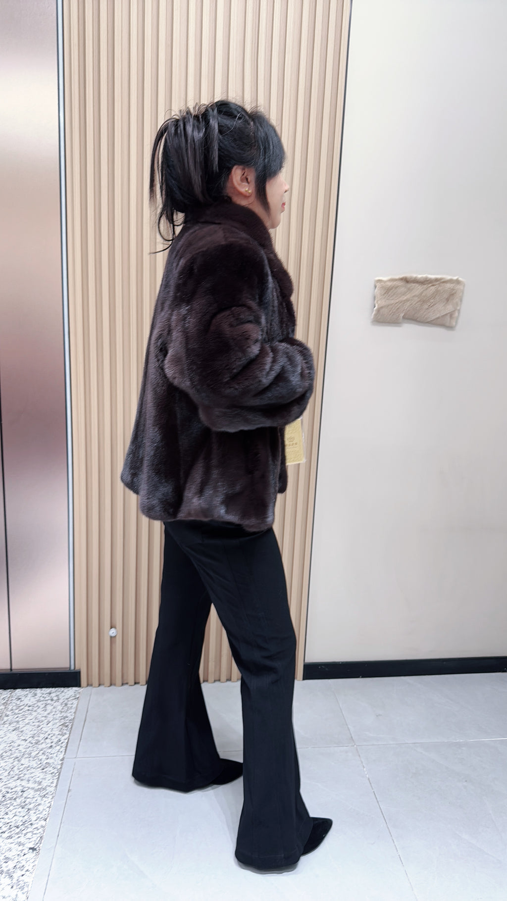 No. 135 Dark Brown Stand-Collar Mink Fur Coat
