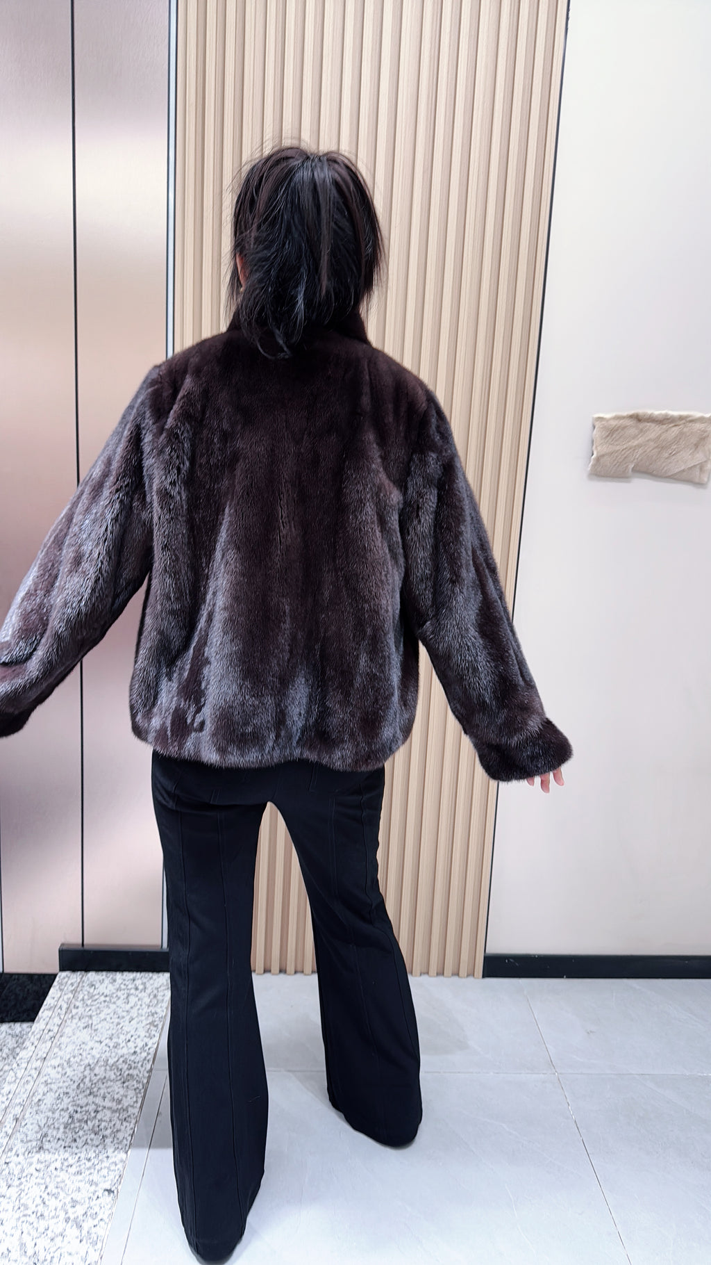 No. 135 Dark Brown Stand-Collar Mink Fur Coat