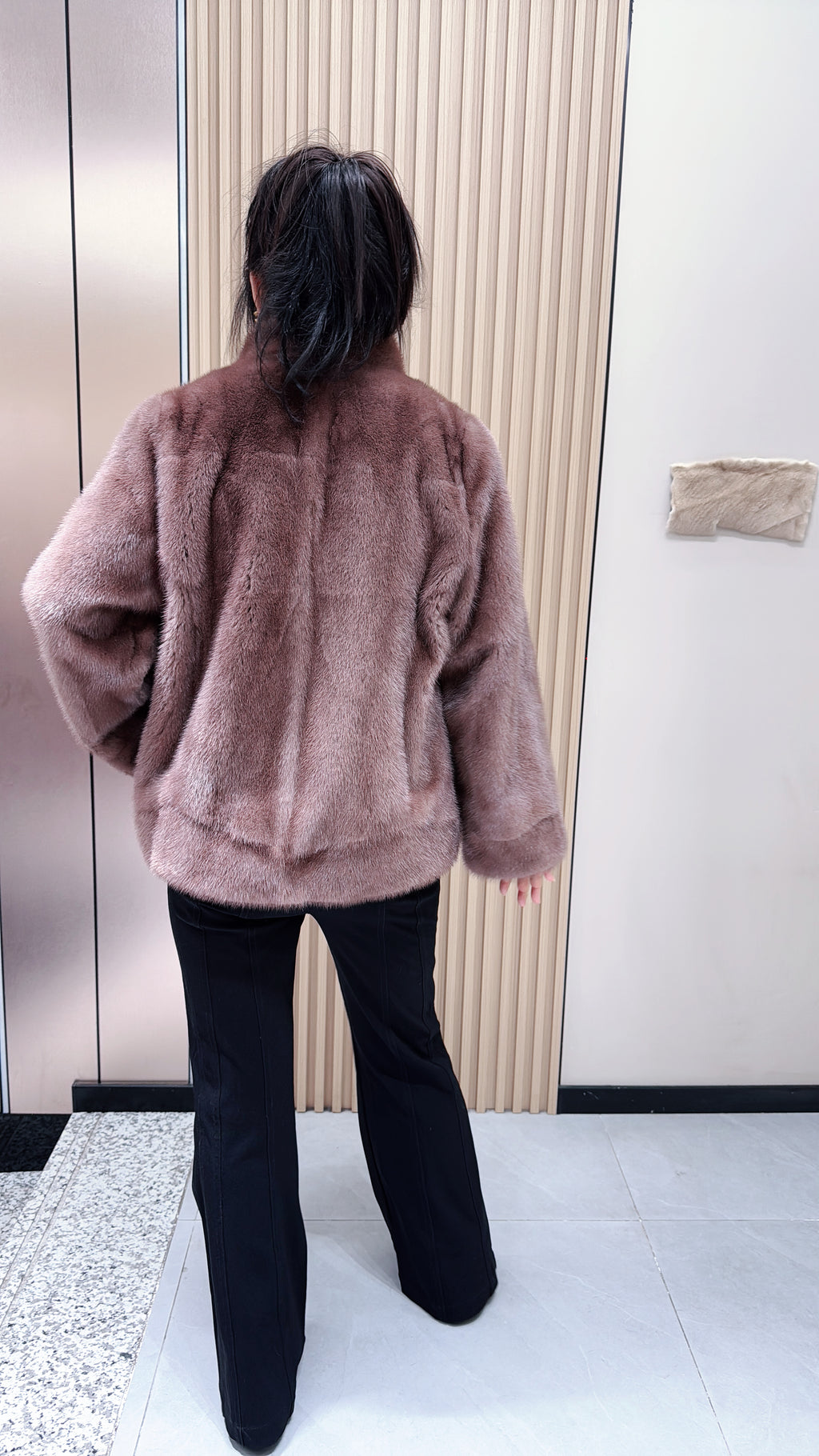 No. 136 Light Brown Stand-Collar Mink Fur Coat