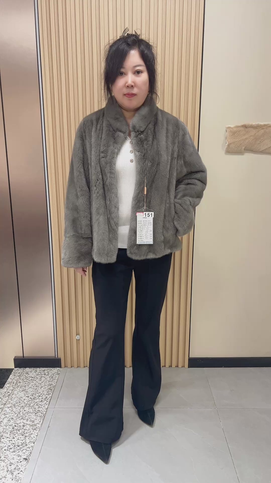 No. 151 Grey Stand-Collar Mink Fur Coat