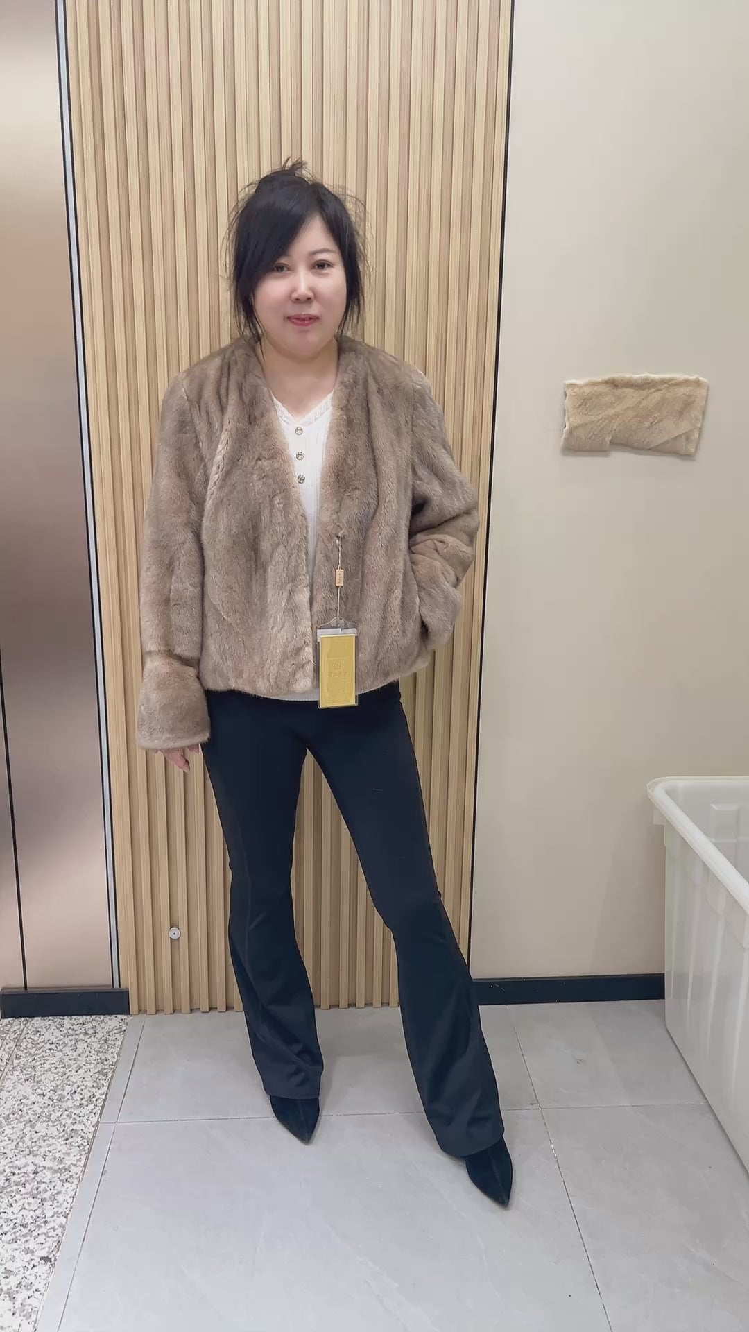 No. 243 Light Brown Stand-Collar Mink Fur Coat