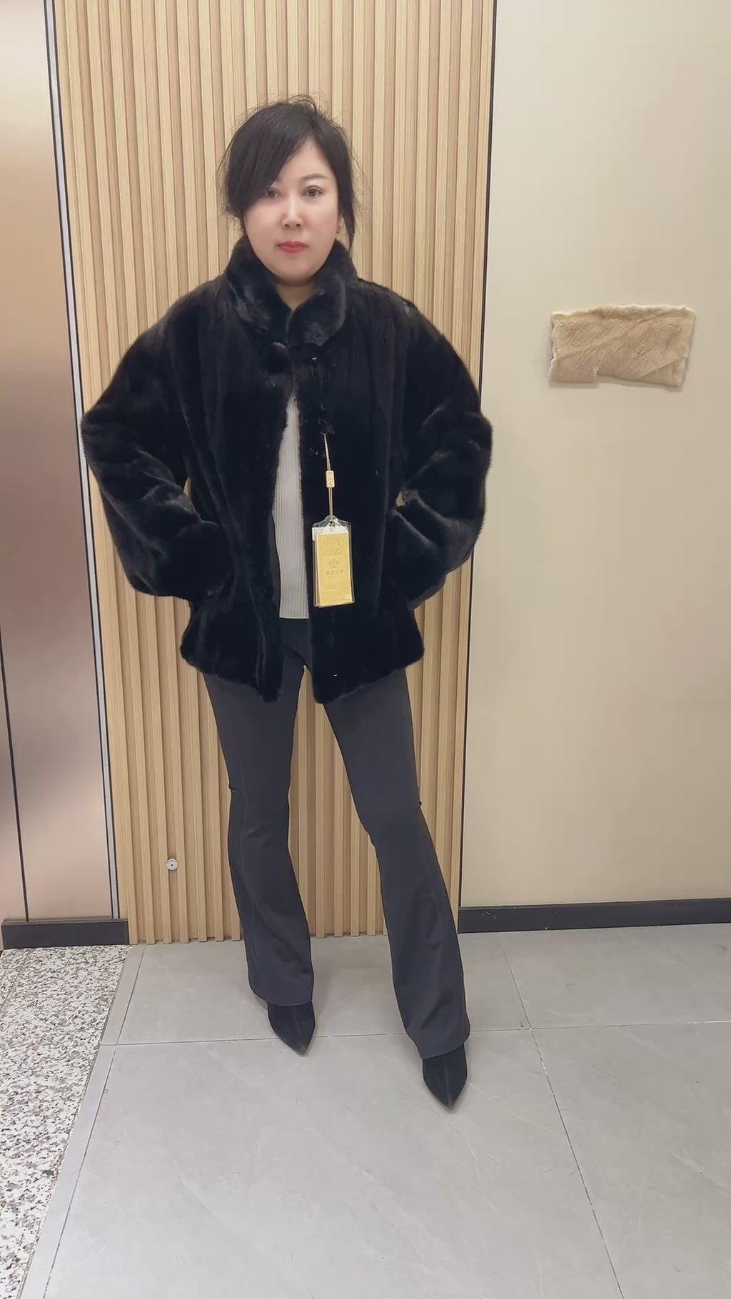 No. 219 Black Stand-Collar Mink Fur Coat