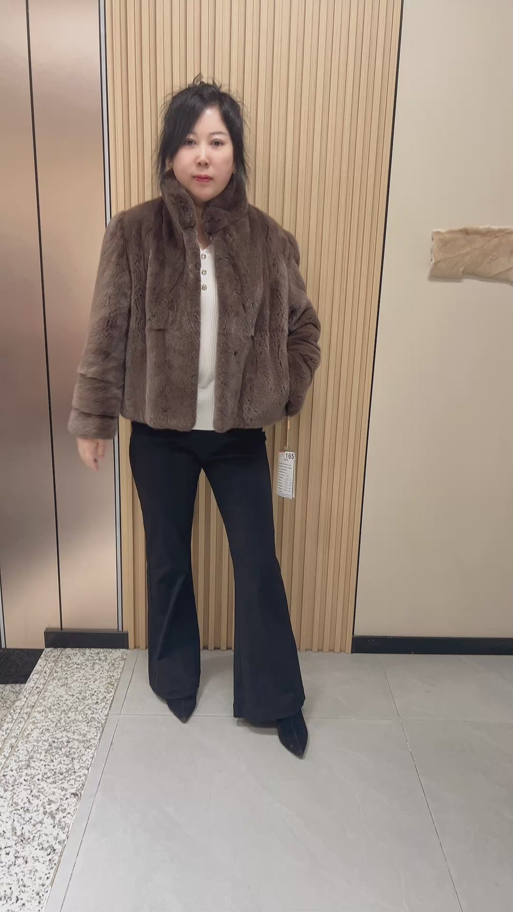 No. 165: Light Brown Stand-Collar Mink Fur Coat