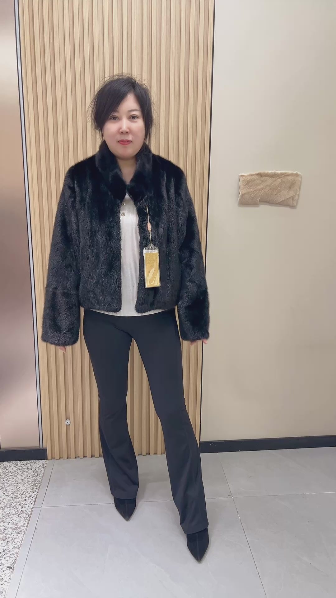 No. 223 Black Stand-Collar Mink Fur Coat
