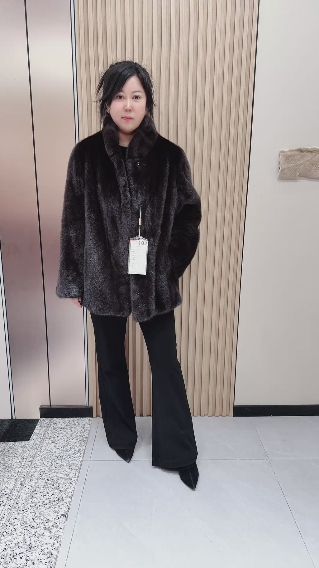 No. 102 Dark Brown Stand-Collar Mink Fur Coat