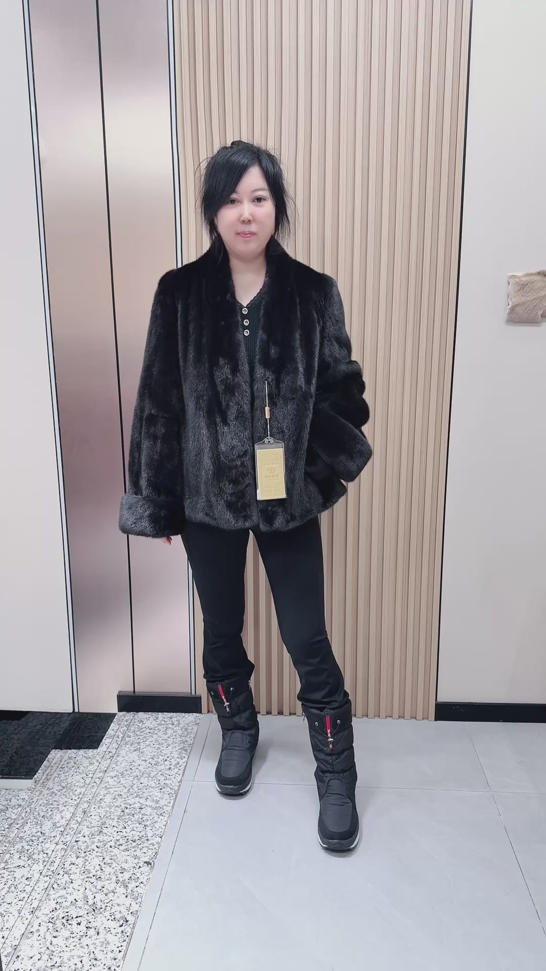 No. 061 Dark Brown V-Neck Mink Fur Coat (with Cuffed Sleeves)