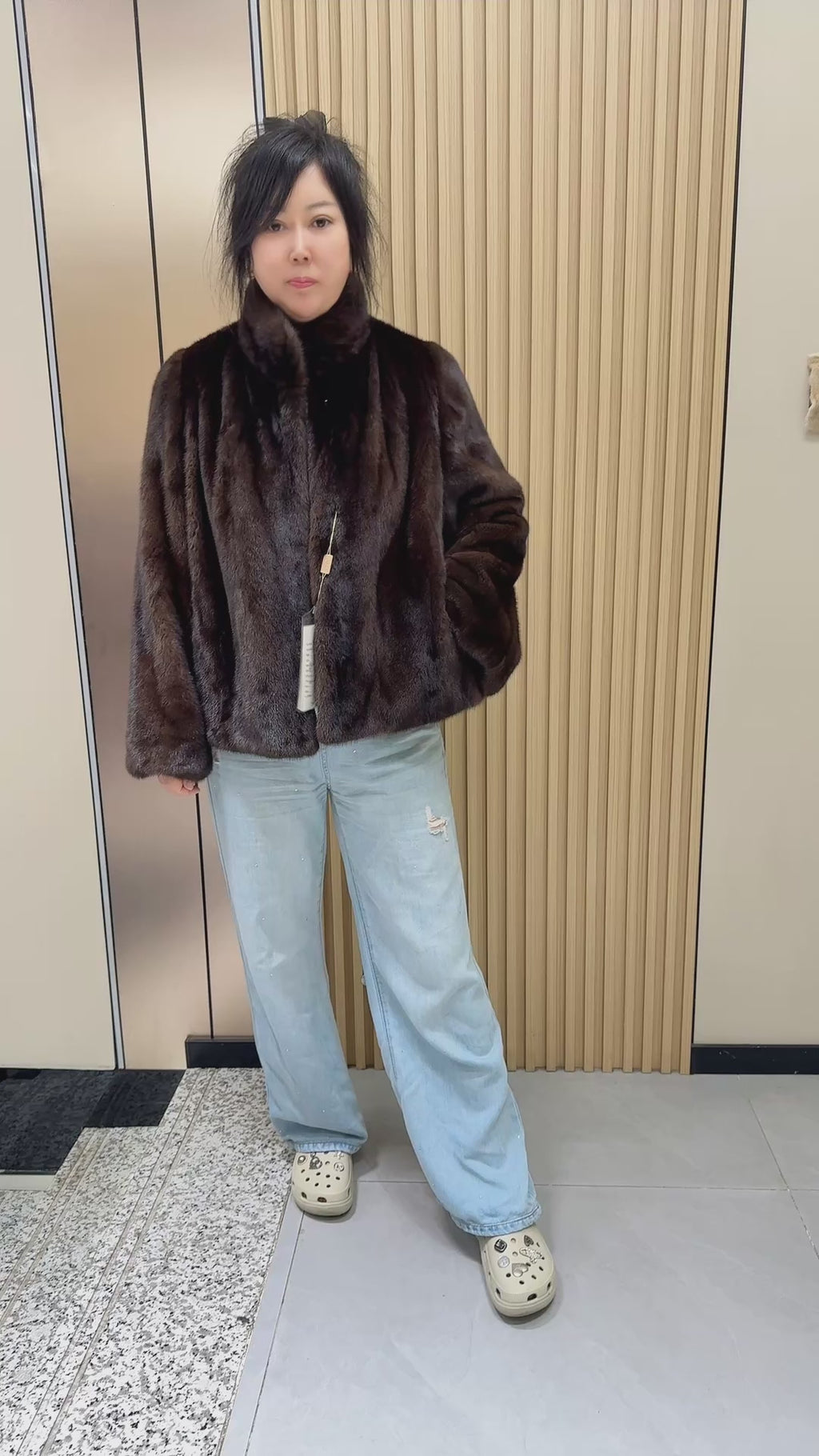 No. 020 Brown Stand-Collar Mink Coat
