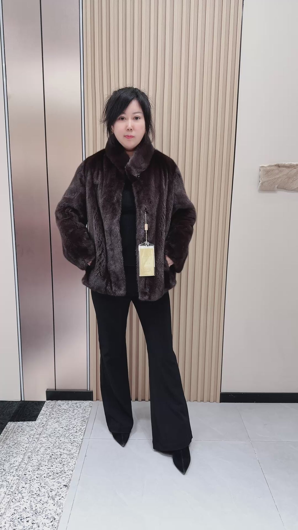 No. 116 Dark Brown Stand-Collar Mink Fur Coat