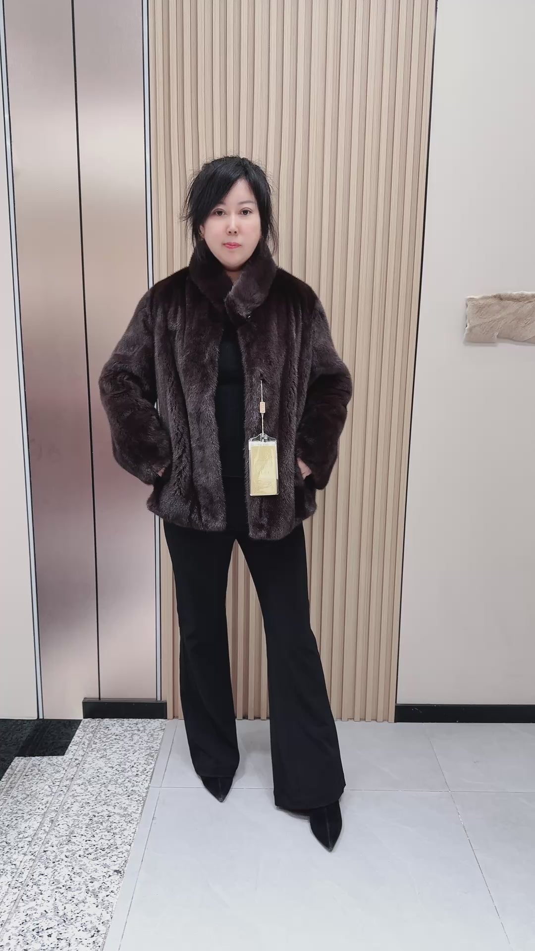 No. 116 Dark Brown Stand-Collar Mink Fur Coat