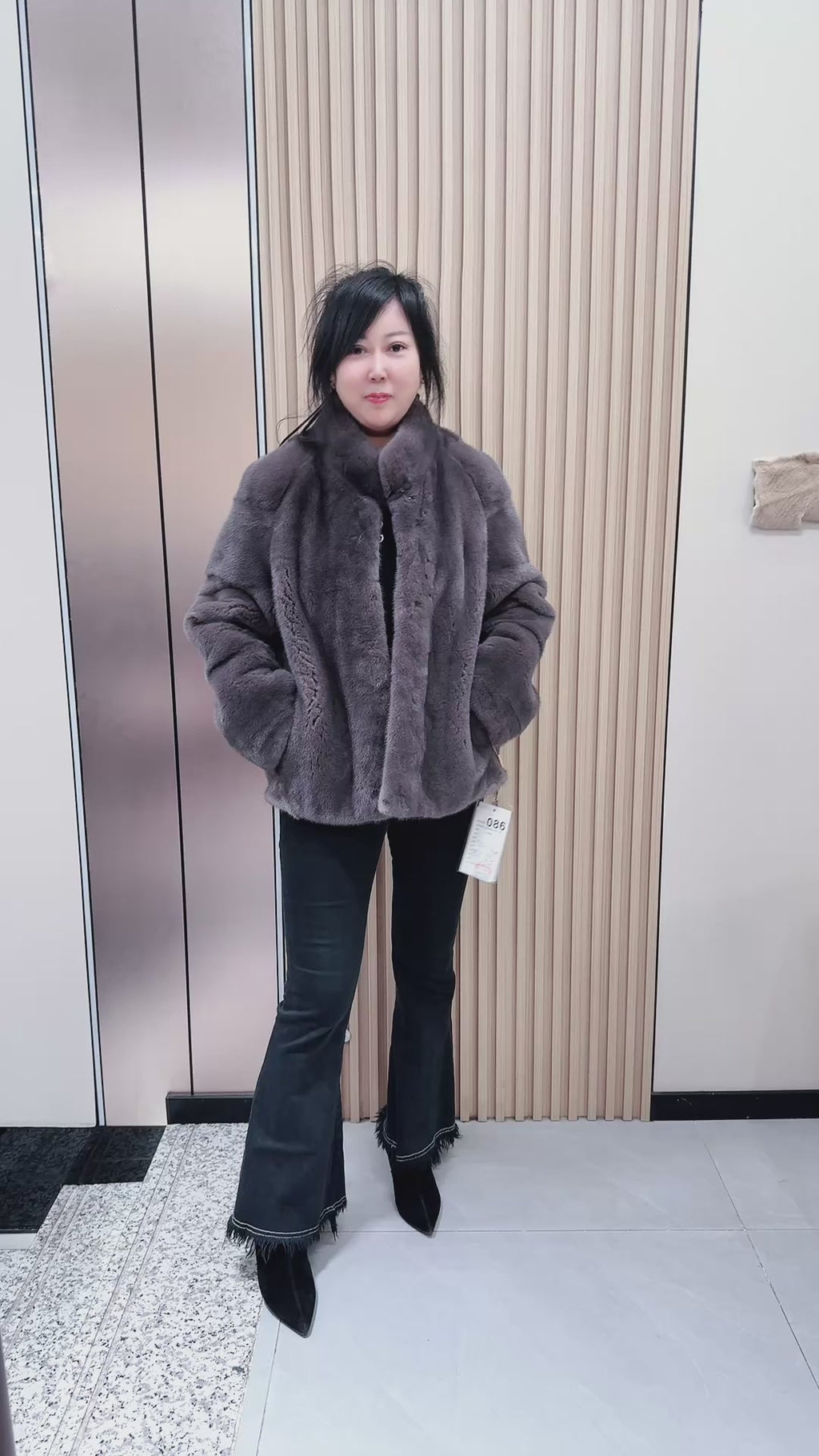 No. 086 Light Brown Stand-Collar Mink Fur Coat