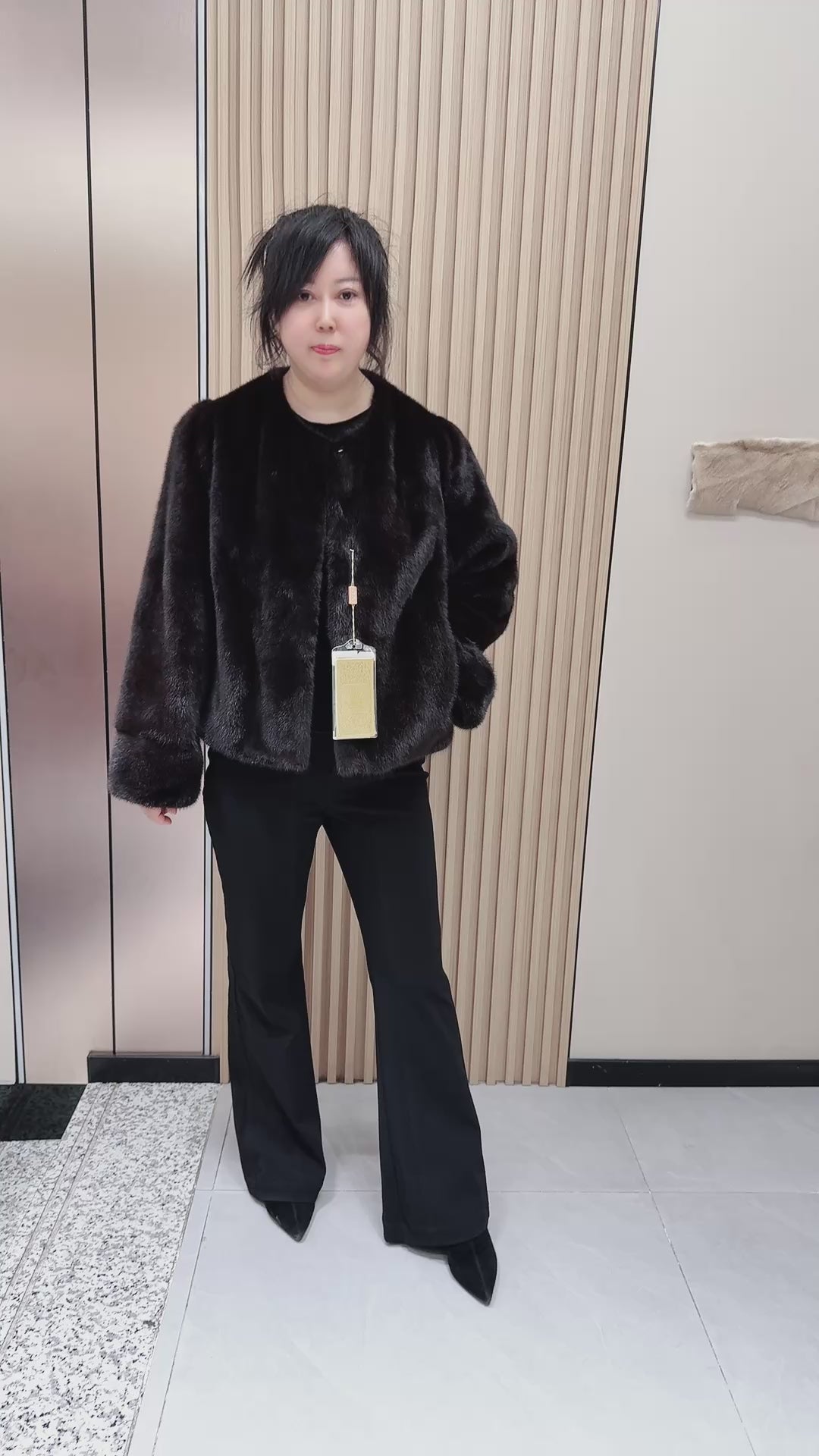 No. 112 Dark Brown Collarless Mink Fur Coat