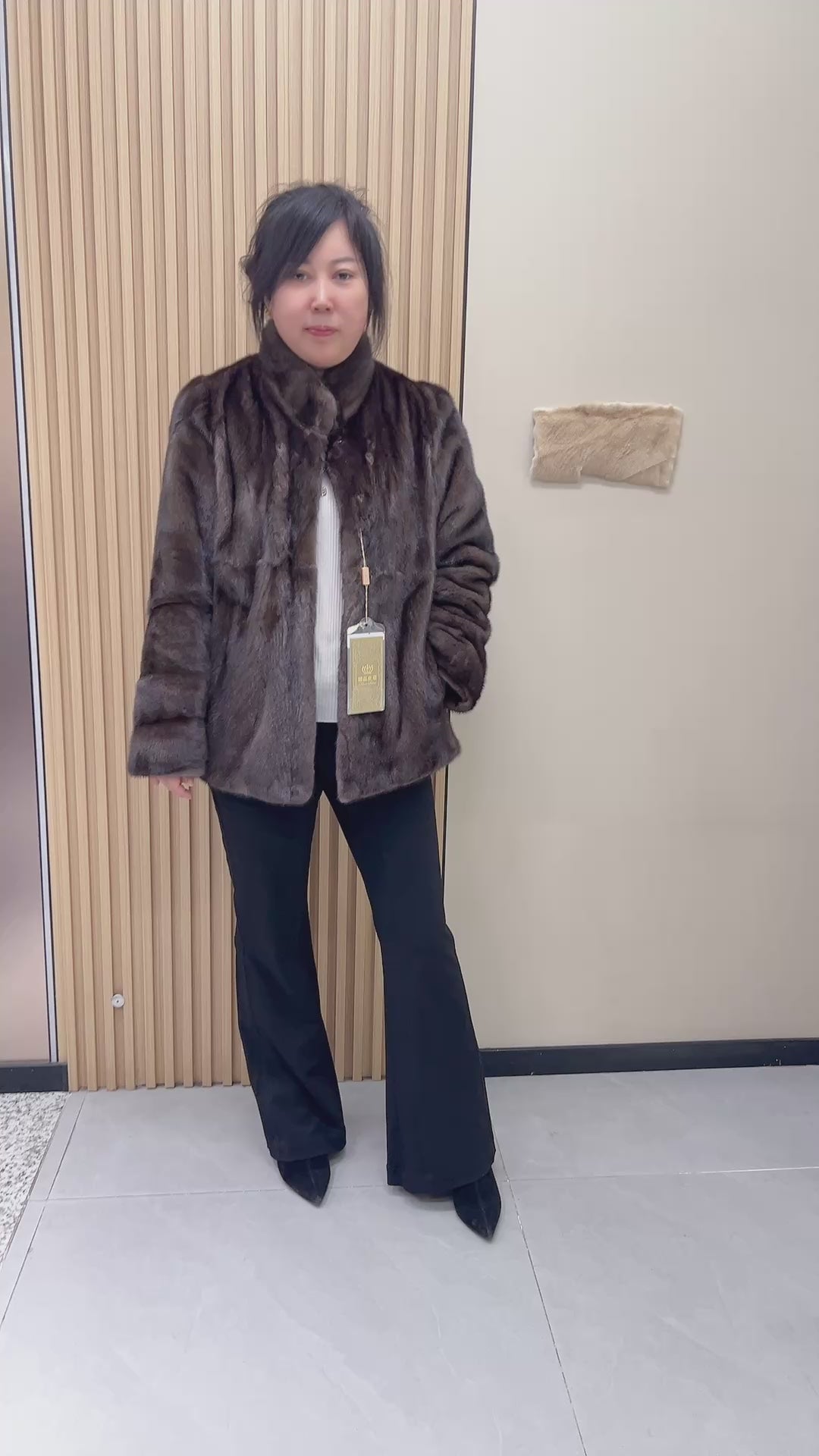No. 185 Dark Brown Stand-Collar Mink Fur Coat