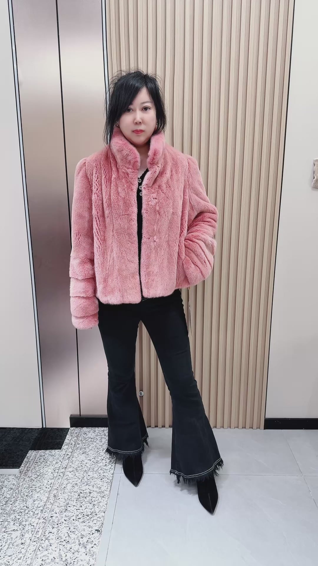 No. 078 Pink Stand-Collar Mink Fur Coat
