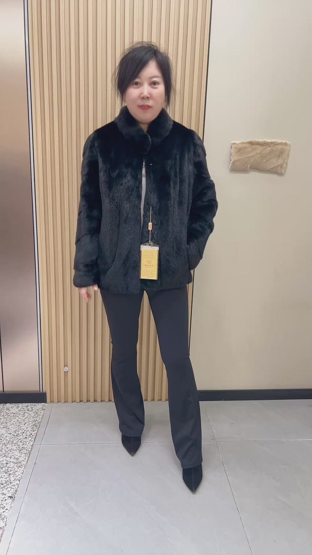 No. 229 Black Stand-Collar Mink Fur Coat