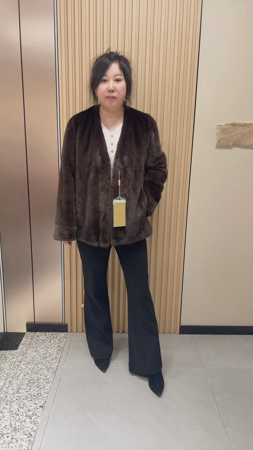 No. 179 Dark Brown V-Neck Mink Fur Coat