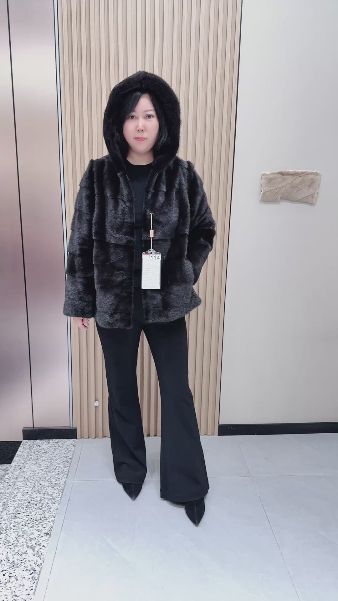 No. 114 Dark Brown Hooded Mink Fur Coat