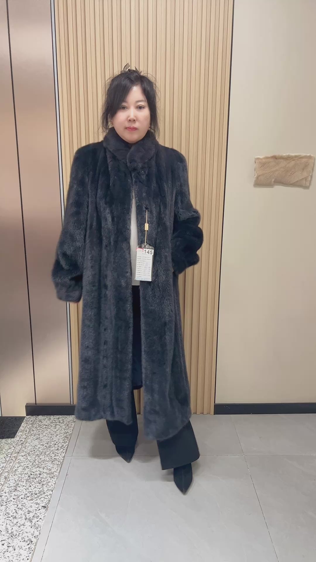 No. 145 Deep Blue-Grey Stand-Collar Mink Fur Coat