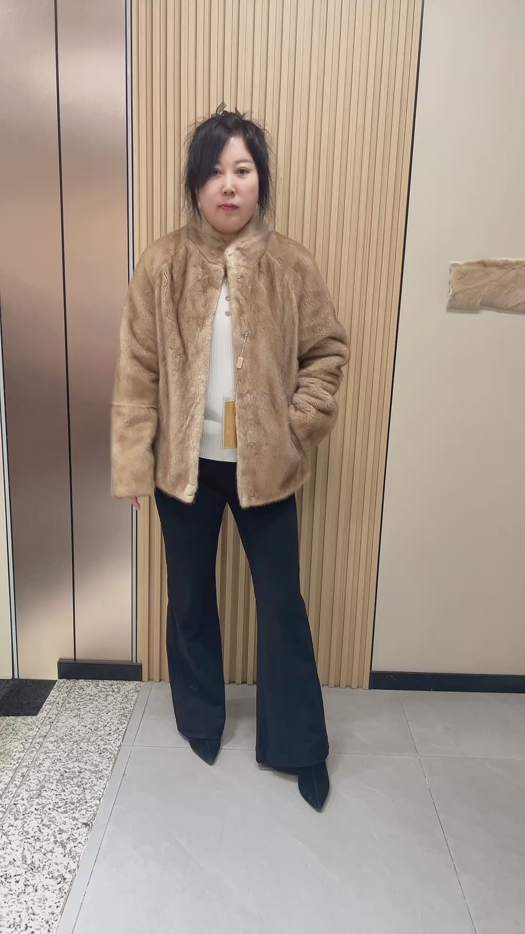 No. 177 Deep Beige Stand-Collar Mink Fur Coat