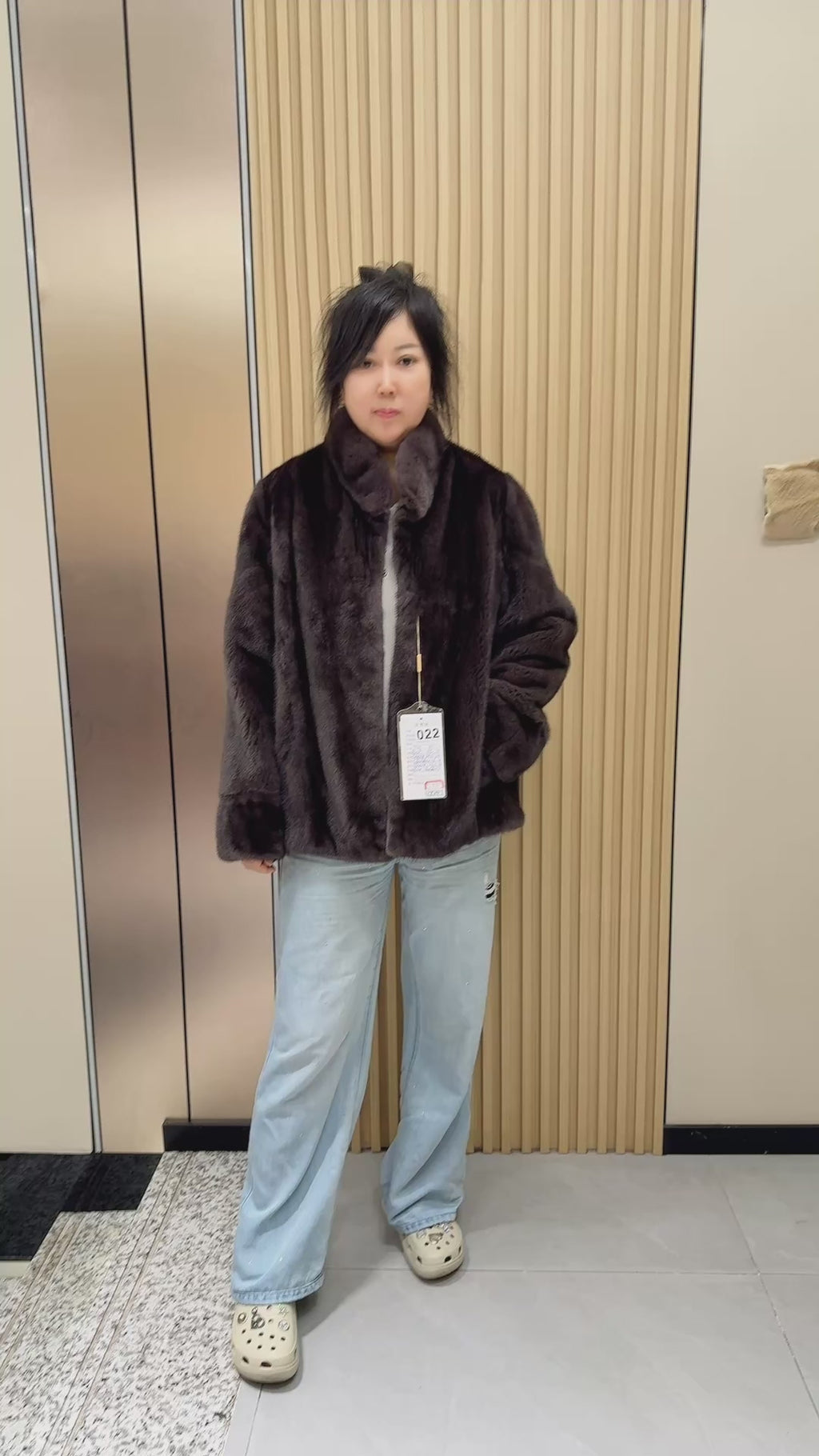 022 Brown Stand-Collar Mink Coat