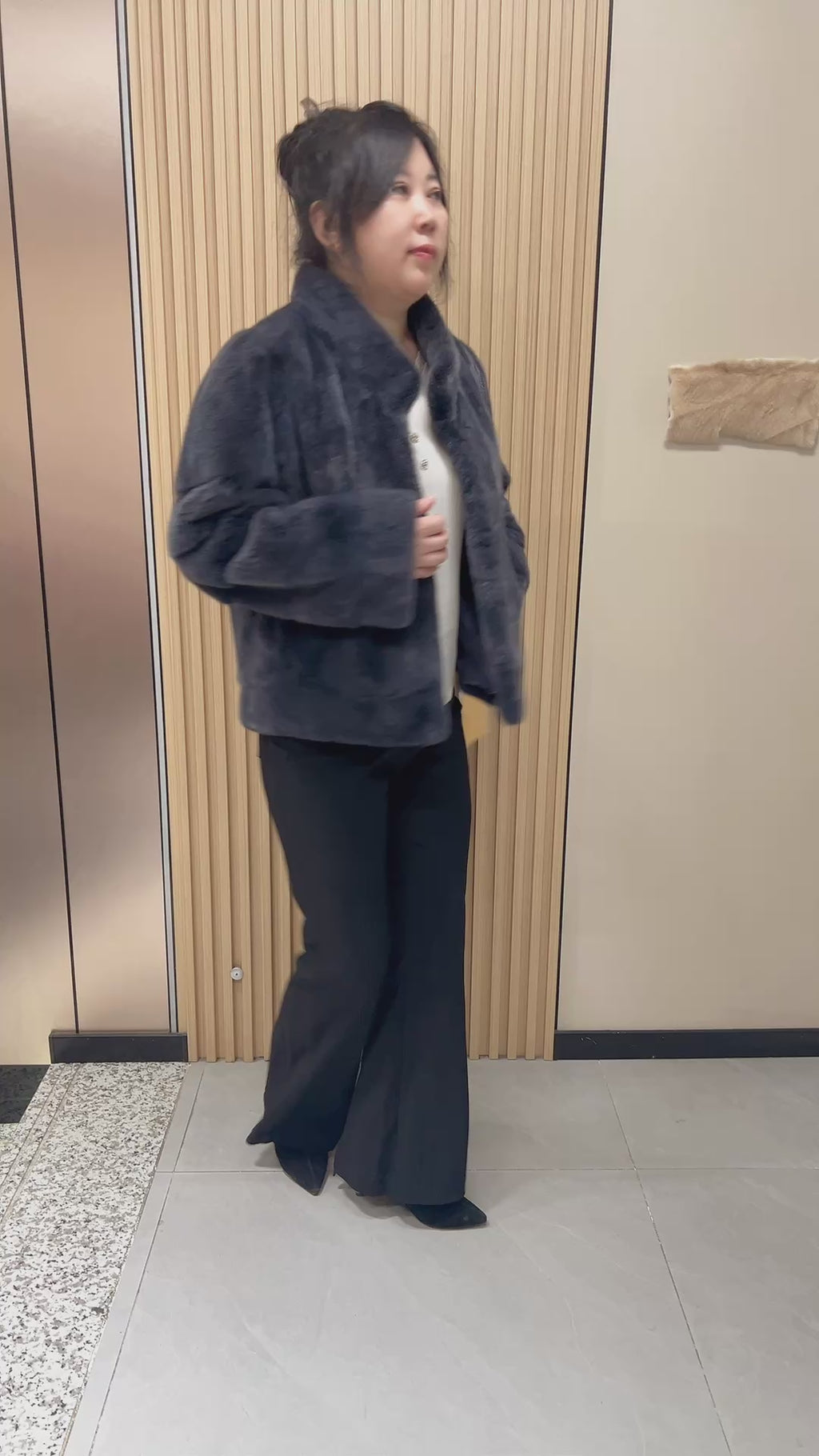 No. 176 Hazy Blue Stand-Collar Mink Fur Coat