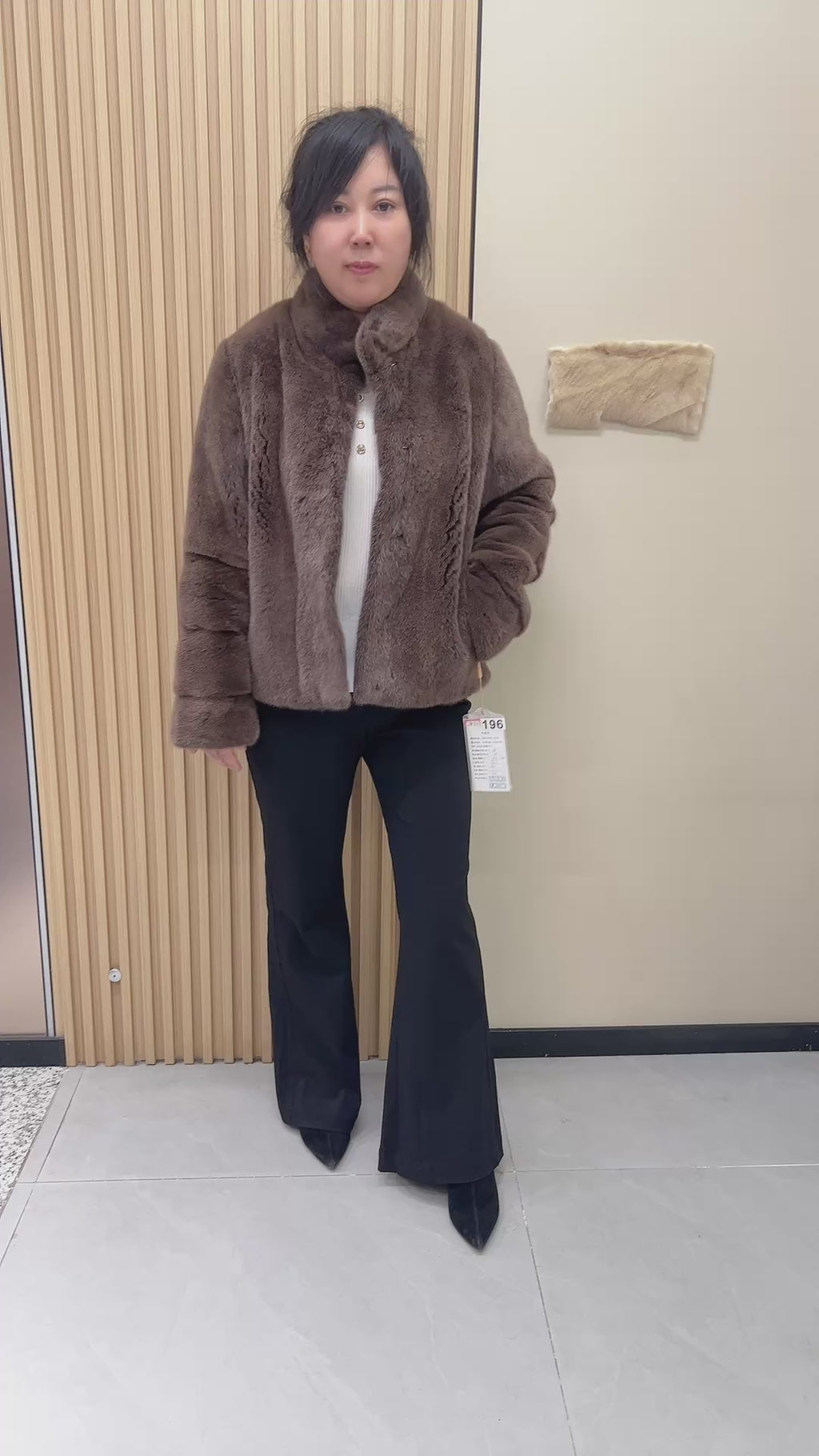 No. 196 Light Brown Stand-Collar Mink Fur Coat