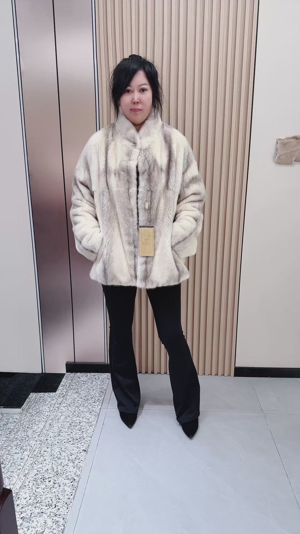 No. 045 Cross Mink Stand-Collar Fur Coat