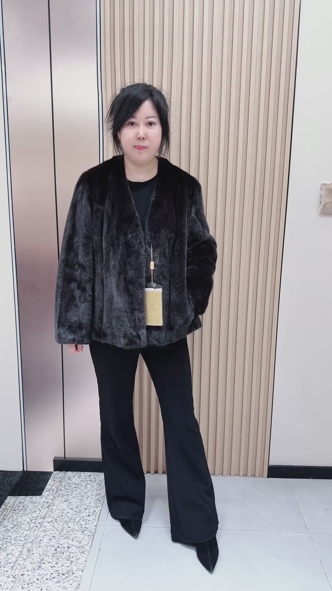 No. 138 Dark Brown V-Neck Mink Fur Coat