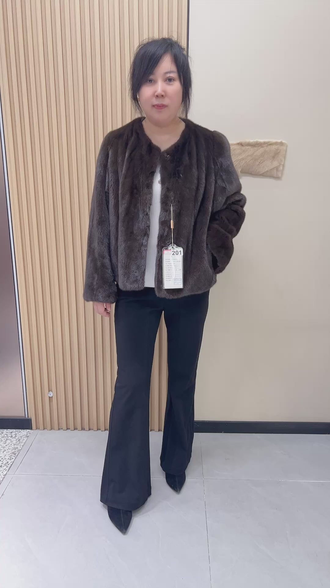 No. 201 Dark Brown Collarless Mink Fur Coat