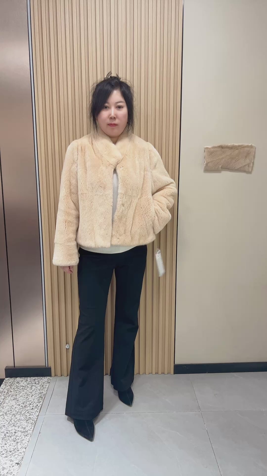 No. 104 Beige Stand-Collar Mink Fur Coat