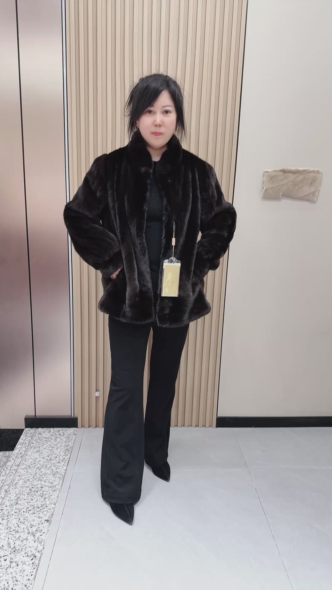 No. 121 Dark Brown Stand-Collar Mink Fur Coat