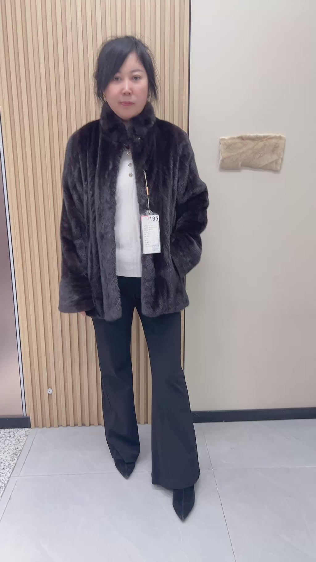 No. 195 Dark Brown Stand-Collar Mink Fur Coat