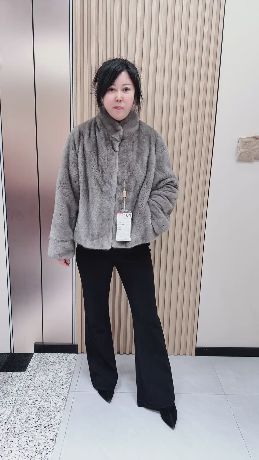 No. 101 Grey Stand-Collar Mink Fur Coat