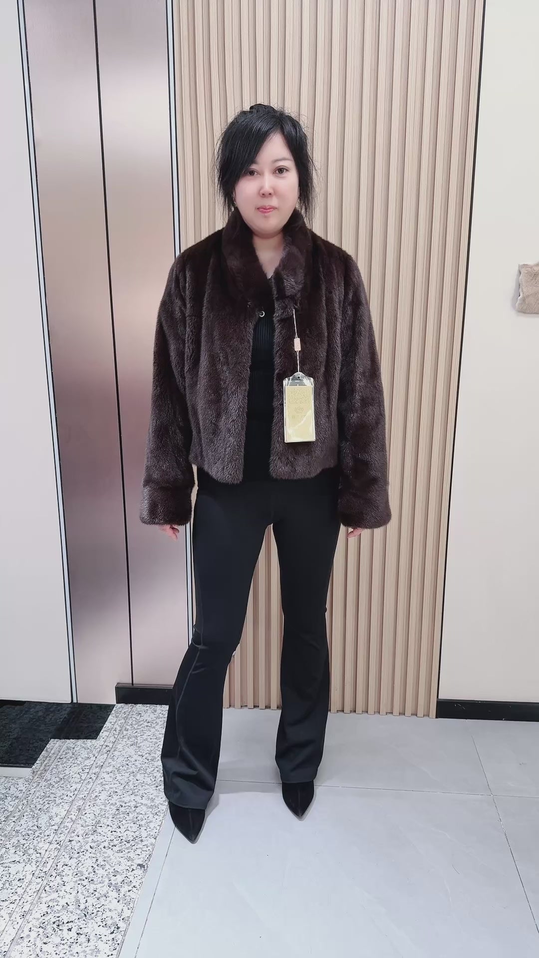 No. 042 Dark Brown Stand-Collar Mink Fur Coat