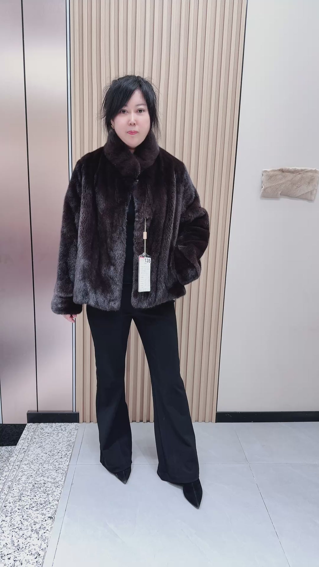 No. 135 Dark Brown Stand-Collar Mink Fur Coat