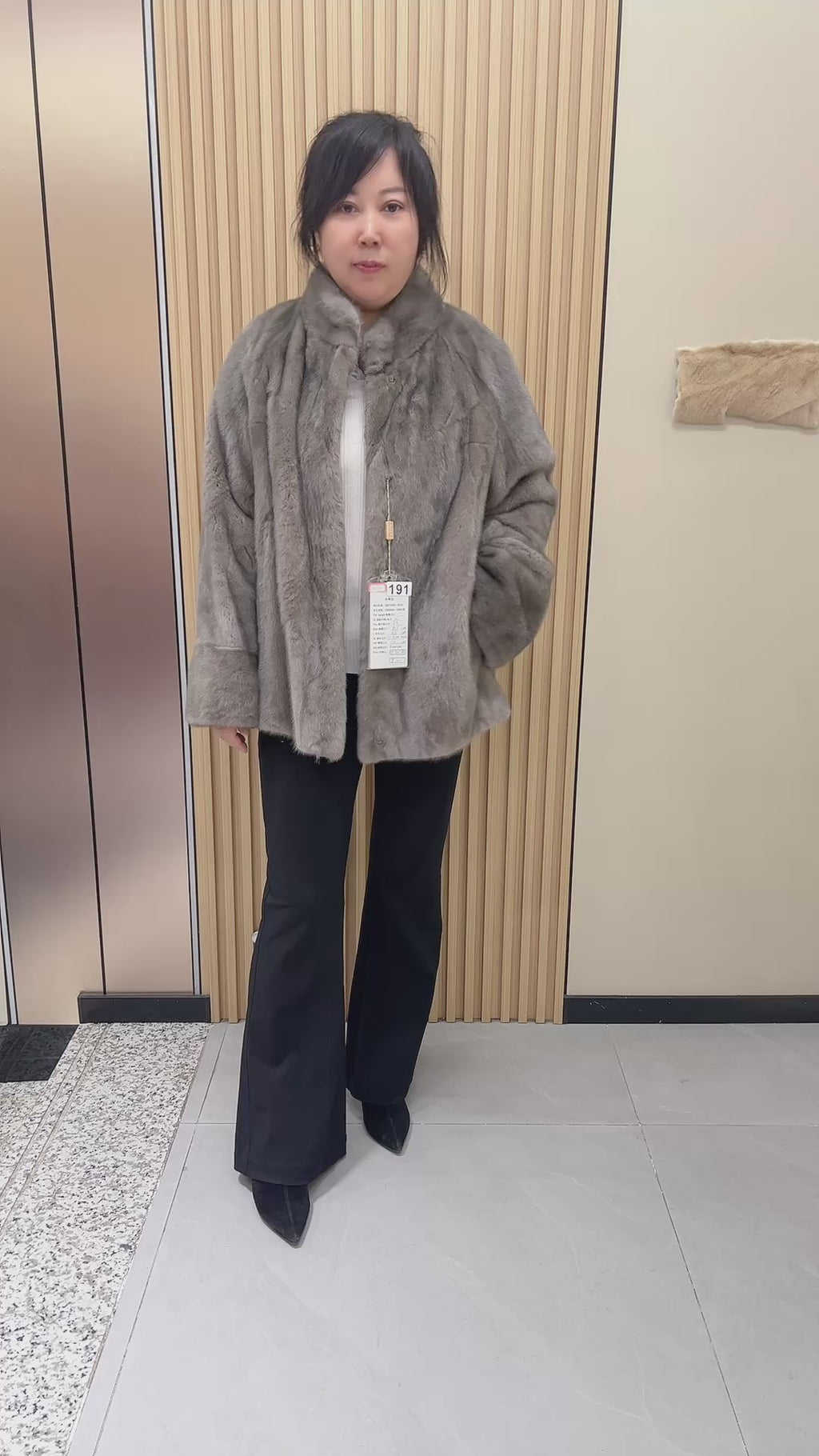 No. 191 Grey Stand-Collar Mink Fur Coat