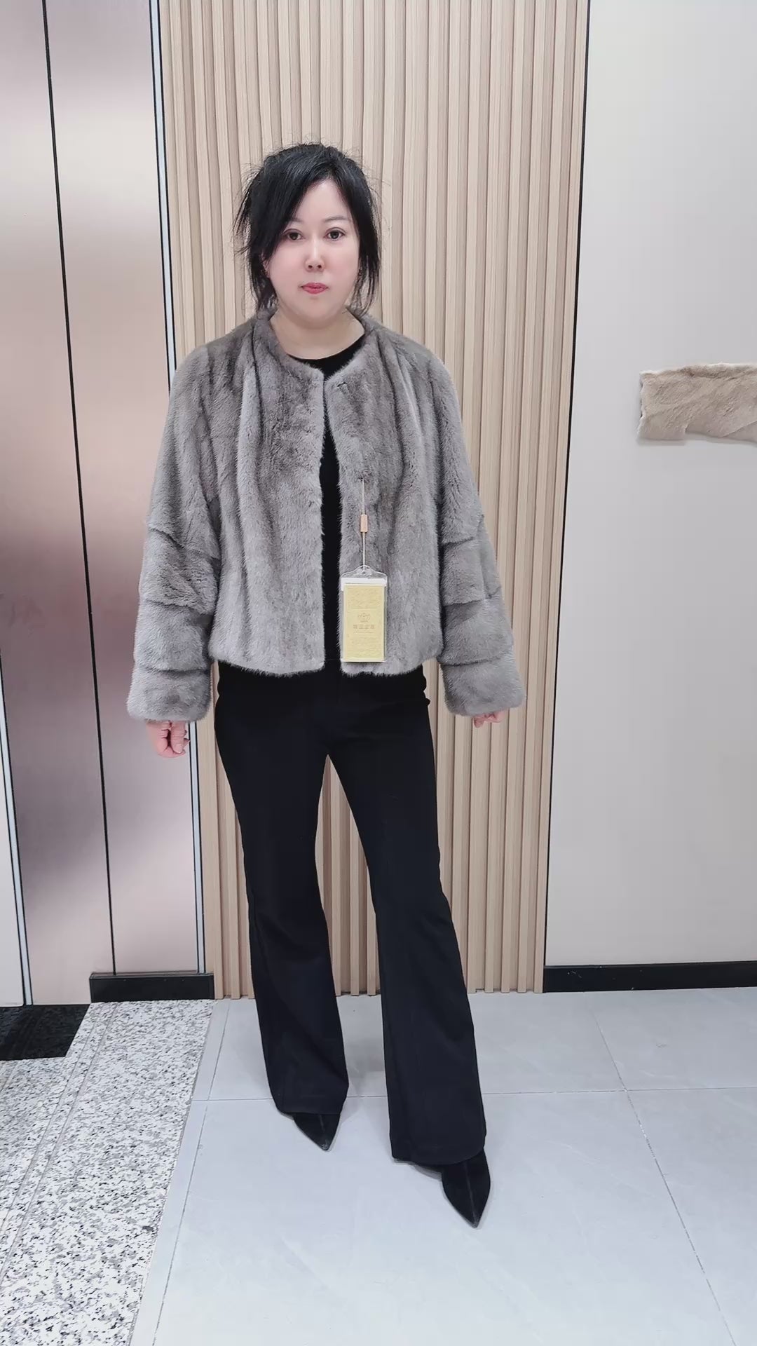 No. 118 Grey Mink Fur Coat with Collarless Neckline
