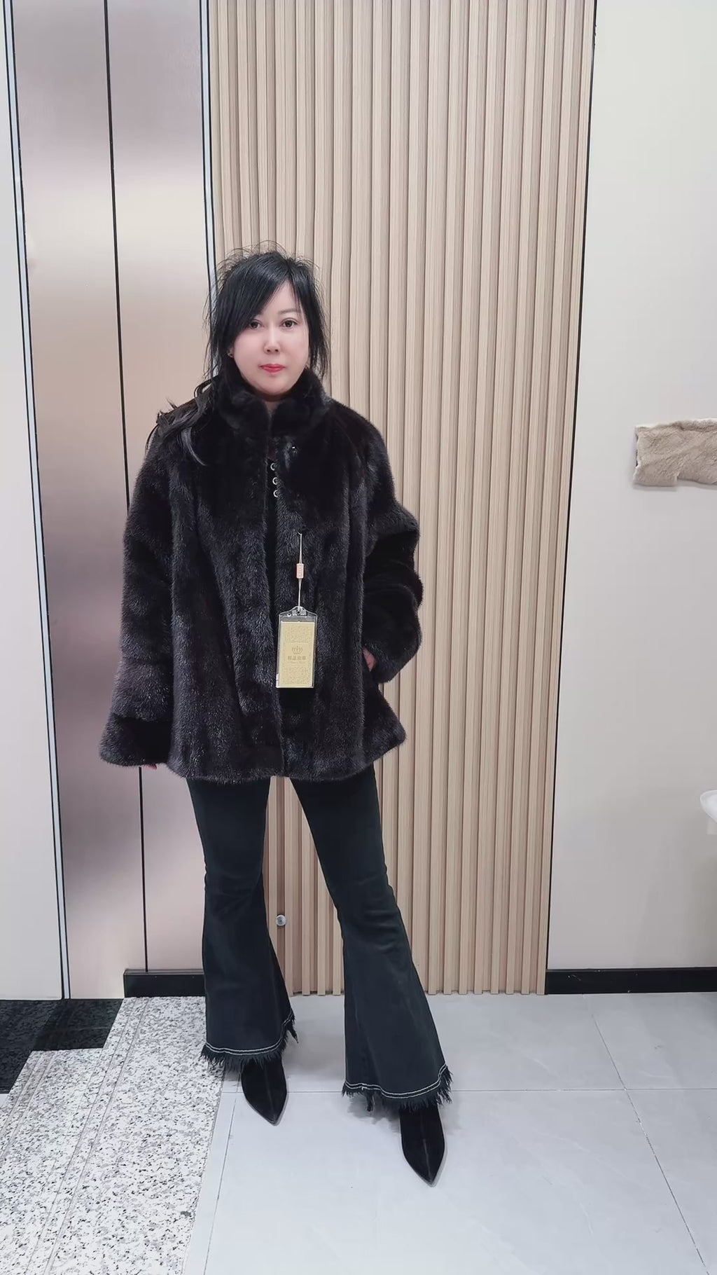 No. 091 Dark Brown Stand-Collar Mink Fur Coat