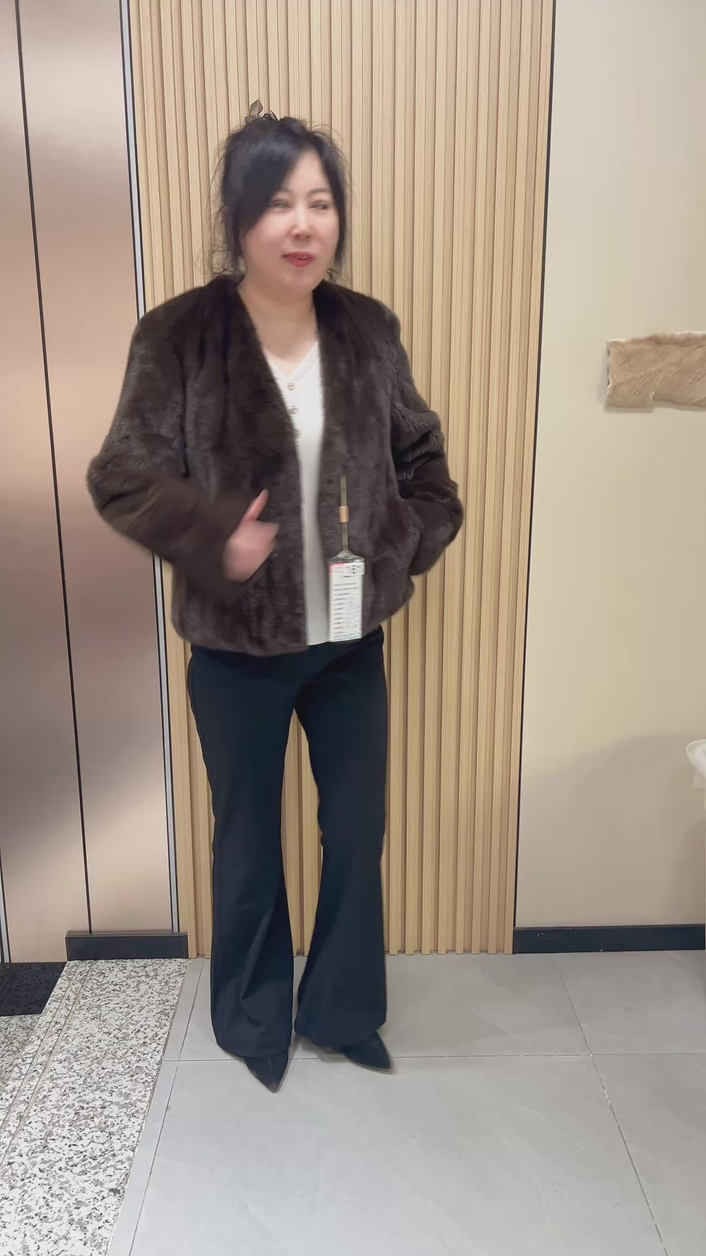 No. 161 Dark Brown V-Neck Mink Fur Coat