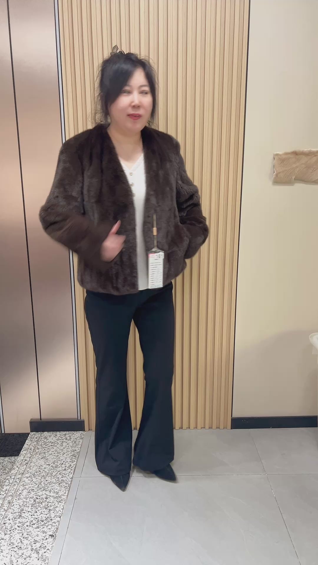 No. 161 Dark Brown V-Neck Mink Fur Coat