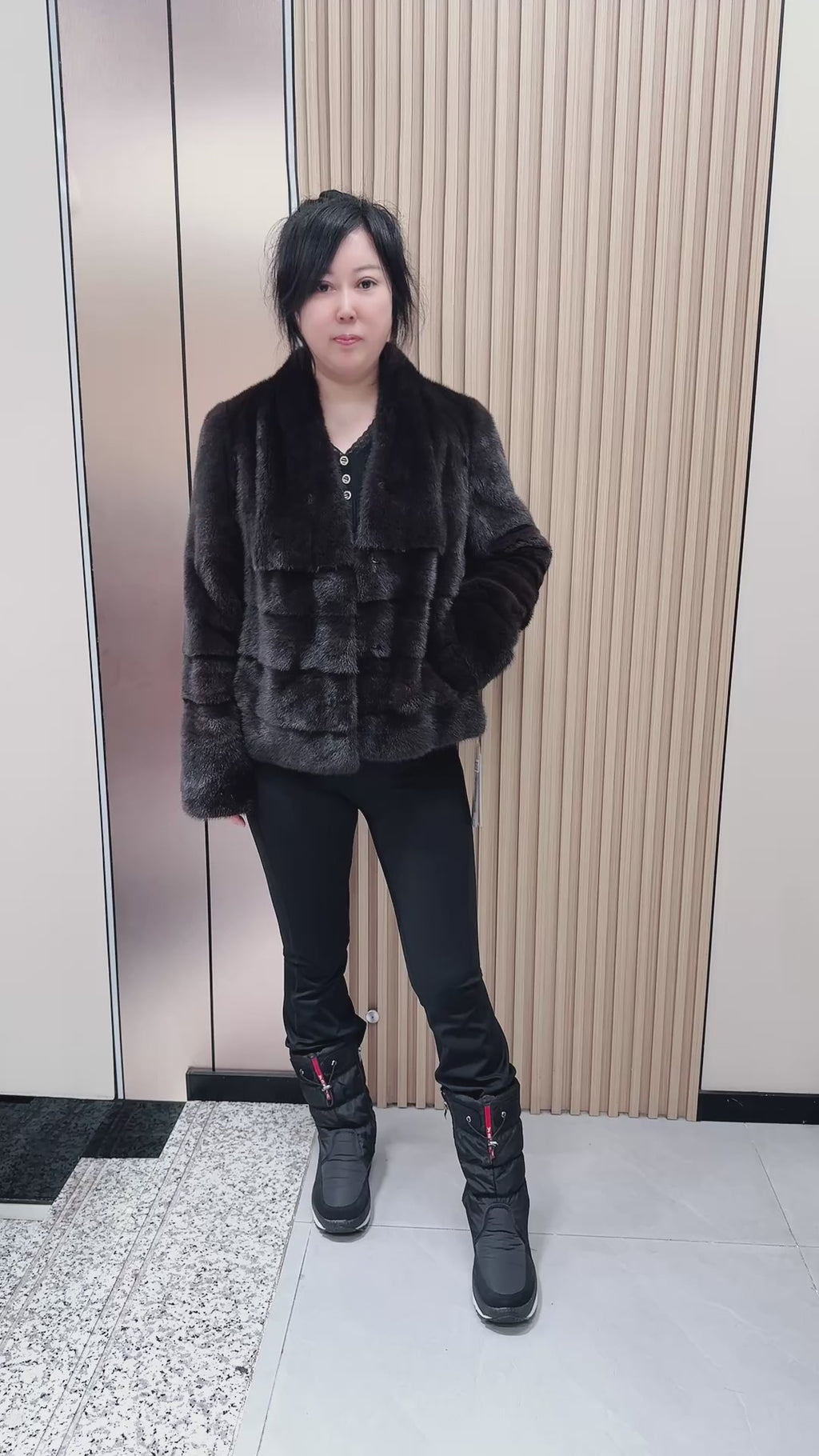 No. 069 Dark Brown V-Neck Mink Fur Coat – AB-Style Design